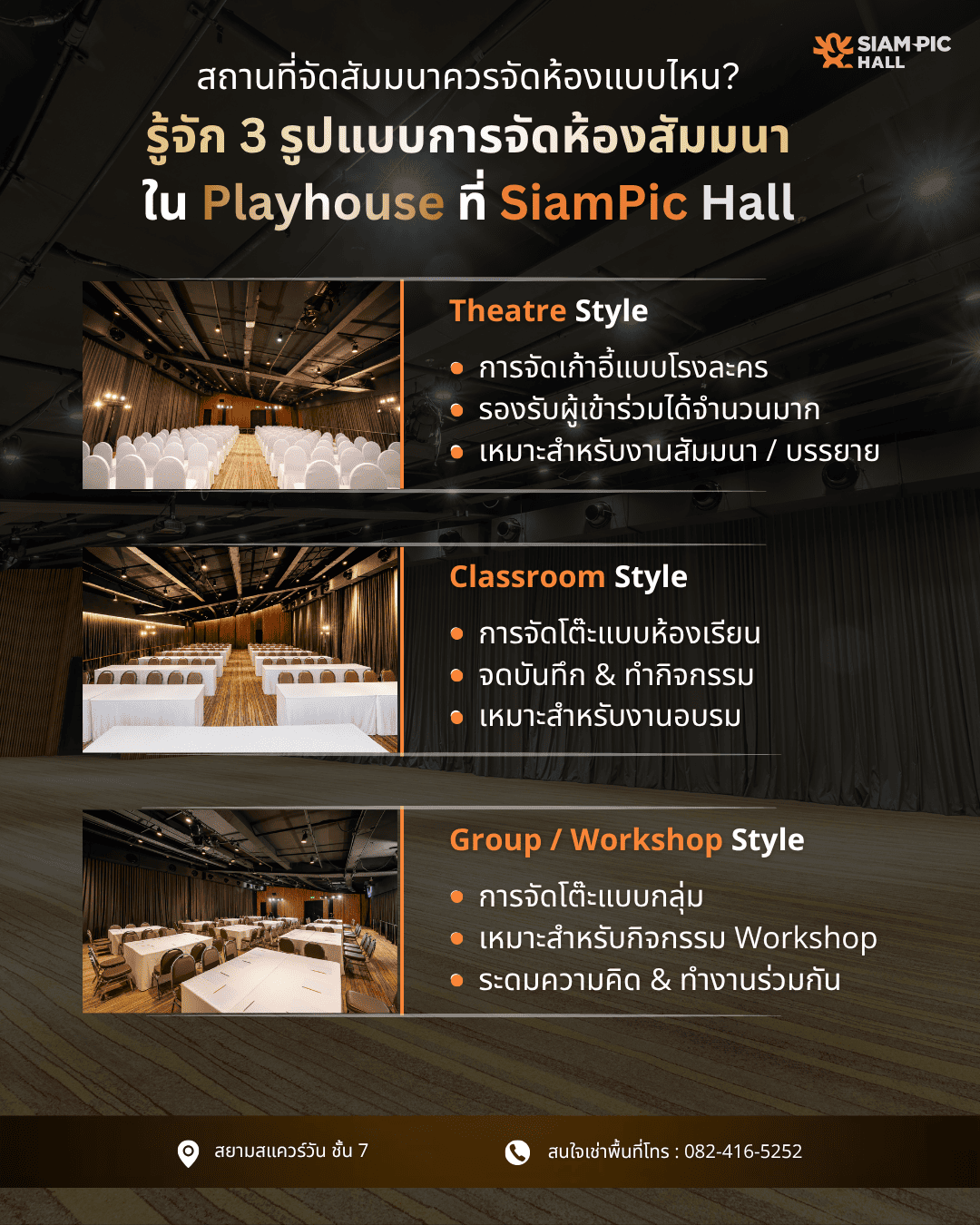 สถานที่จัดสัมมนา Playhouse ที่ SiamPic Hall รองรับการจัดห้องประชุมได้หลายรูปแบบ